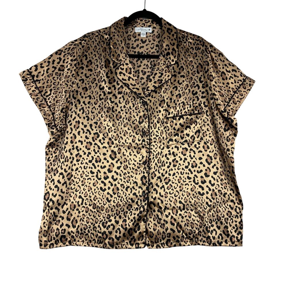 In Bloom by Jonquil Satin Leopard Print Button Up Pajama Top Only Women's 1X NWT